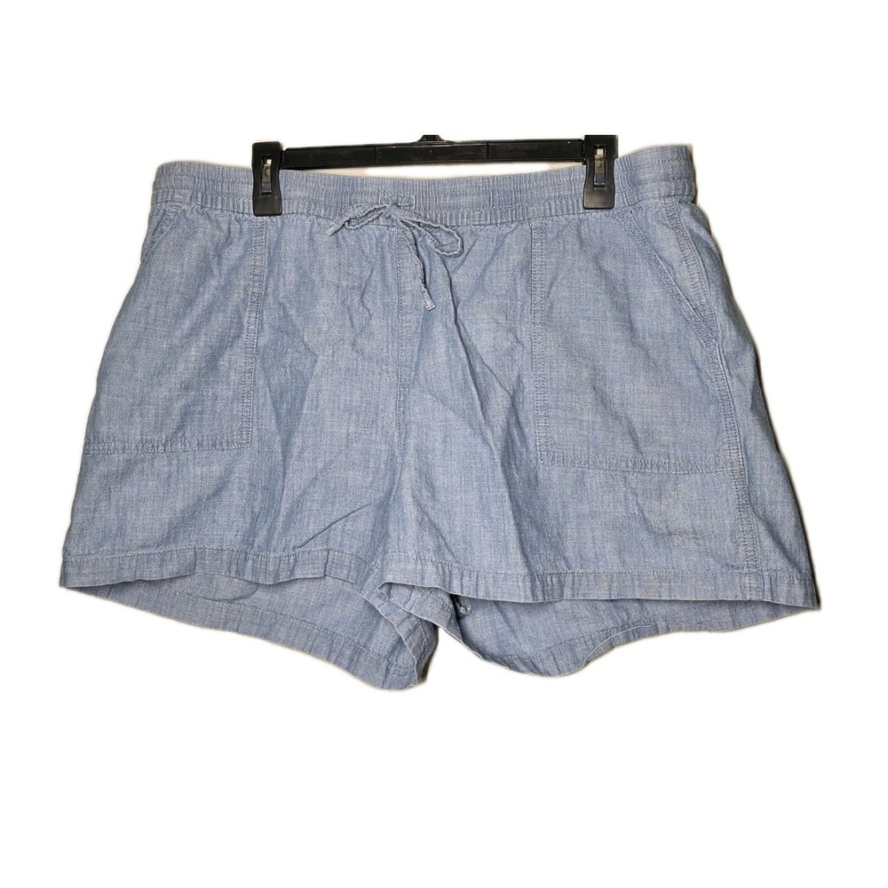 J.Crew Womens XL Blue Cotton Chambray Pull On Drawstring Shorts High Rise Patch
